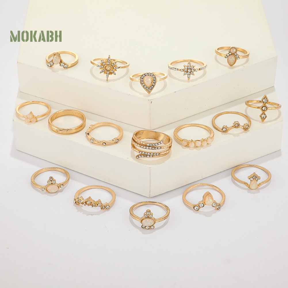 [Fas] Set 17 Nhẫn Đeo Giữa Ngón Tay Theo Phong Cách Du Mục