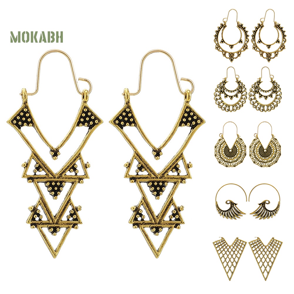 Khuyên Tai Dạng Vòng Rỗng Khắc Họa Tiết Hình Học Phong Cách Boho Cho Nữ