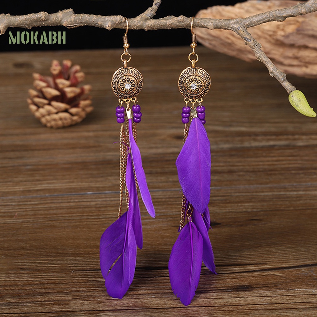 1 Cặp Bông Tai Dáng Dài Hình Lông Vũ Phong Cách Bohemian Cổ Điển Thời Trang Cho Nữ