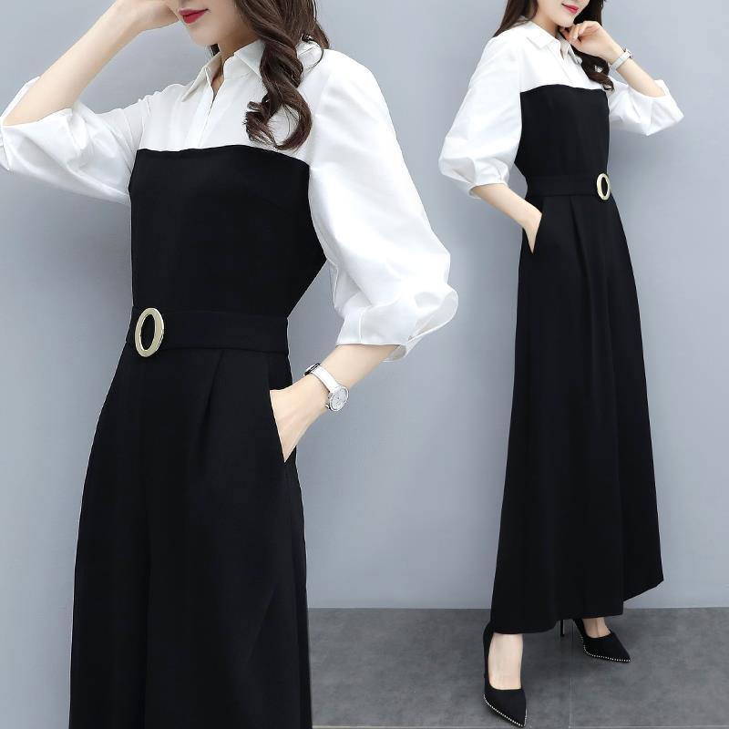 Black jumpsuit women's Korean style casual temperament wide leg jumpsuit summer jumpsuit