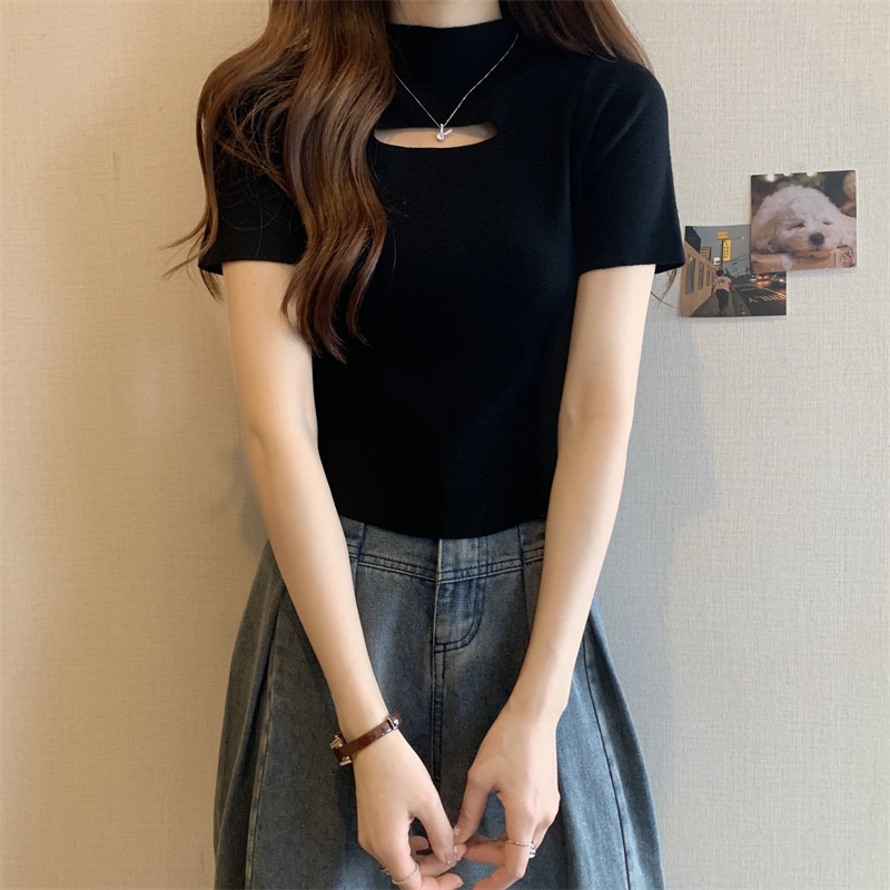 Áo Thun Crop top Tay Ngắn Màu Sắc Đơn Giản Phong Cách Hàn Quốc Quyến Rũ Dành Cho Nữ