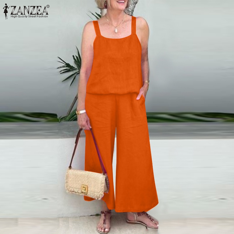 Zanzea Bộ Áo Dây Không Tay + Quần Dài Lưng Thun Phong Cách Vintage Thời Trang Cho Nữ