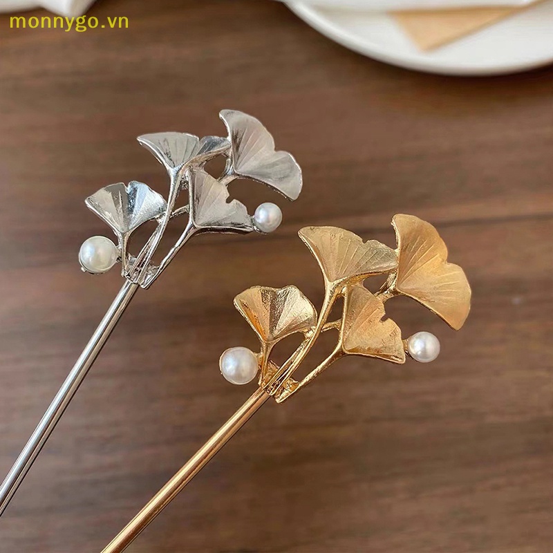 Kẹp Tóc Kim Loại Hình Chữ A Đính Đá Mắt Mèo Ginkgo Biloba Thời Trang Cho Nữ