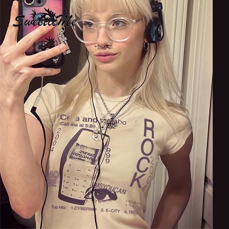 Áo Thun Crop Top Tay Ngắn Cổ Tròn In Chữ Thời Trang 2023 Dành Cho Nữ