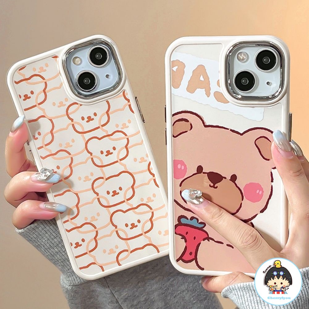 Ốp Điện Thoại TPU Mềm Chống Sốc Mạ Điện In Hình Gấu Hoạt Hình Dễ Thương Bảo Vệ Ống Kính Máy Ảnh Cho IPhone 11 14 13 12 Pro Max