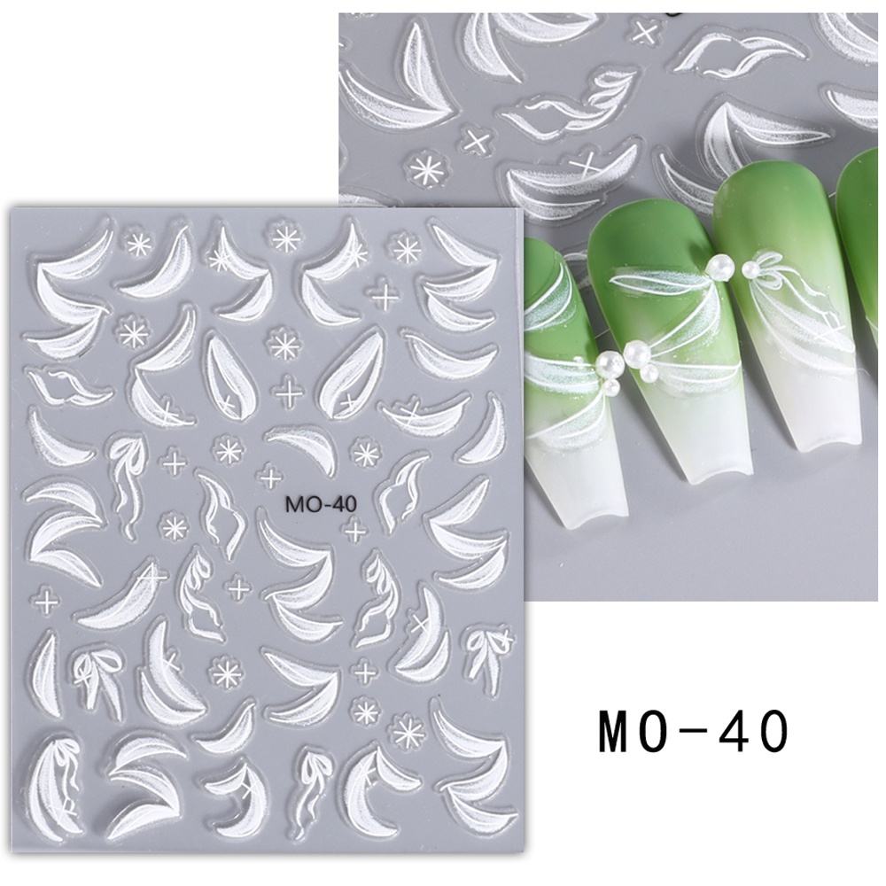 Miếng Dán Trang Trí Móng Tay Nghệ Thuật Họa Tiết Ruy Băng Trắng 5D Bằng Acrylic