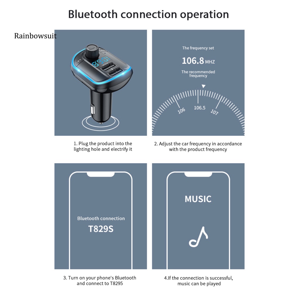 Máy Nghe Nhạc MP3 Bluetooth 5.0 Hai Cổng Sạc USB Sạc Nhanh Rảnh Tay Dành Cho Xe Hơi