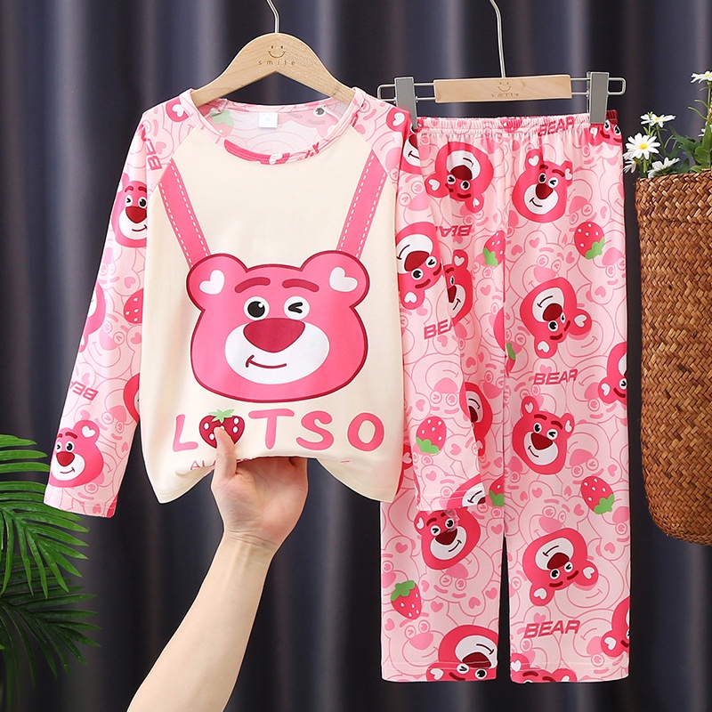 Bộ Đồ Ngủ Gấu Dâu Pijama Cho Bé Gái Tay Dài In Họa Tiết Hoạt Hình Kuromi Cinnamoroll Dễ Thương Thoải Mái