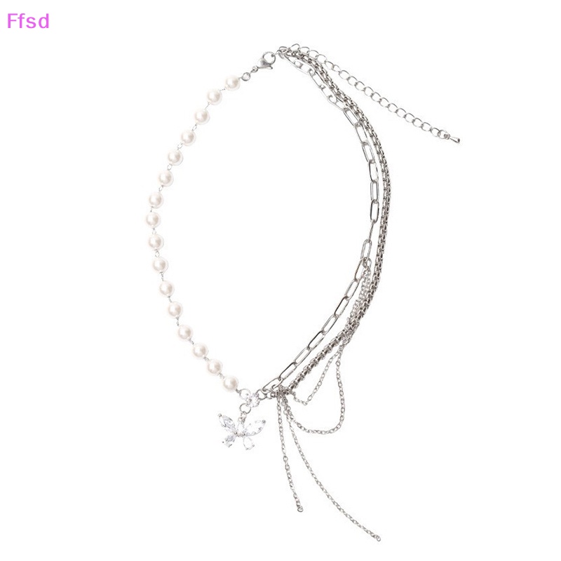 {Ffsd} Vòng cổ Nhiều Lớp Mặt Vòng cổ Pha Lê Bướm Đính Ngọc Trai Zircon Thời Thượng Cho Nữ