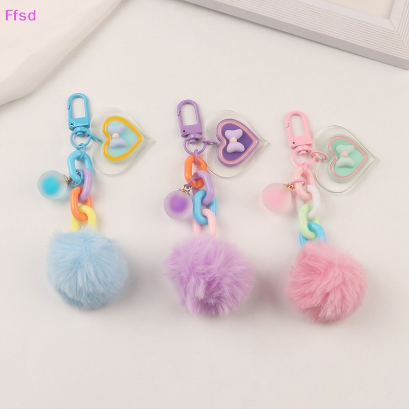 {Ffsd} Móc Khóa Banh Lông Xù Nhiều Màu Sắc Kẹo Ngọt Ngào Hình Trái Tim Đa Sắc *