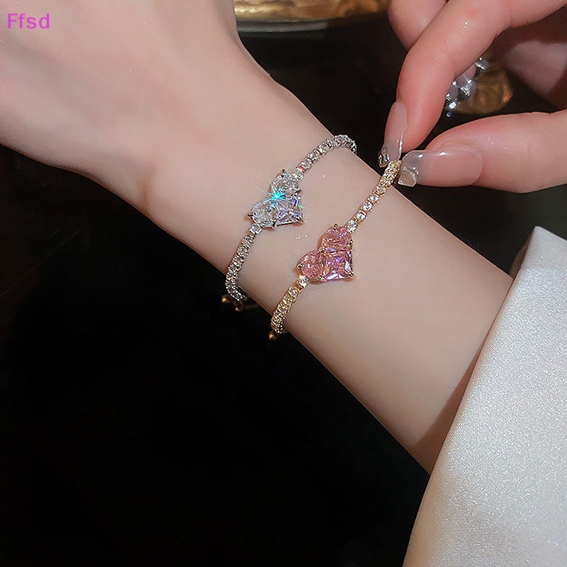 1 / 1 Cặp Vòng Tay / Vòng cổ / Bông Tai Đính Đá Zircon Hình Trái Tim Lấp Lánh Dễ Điều Chỉnh Thời Trang Cho Nữ