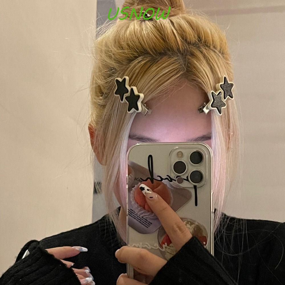 Kẹp Tóc Mái Mỏ Vịt y2k Màu Trắng Đen Hình Học Phong Cách Harajuku Dễ Thương Cho Nữ