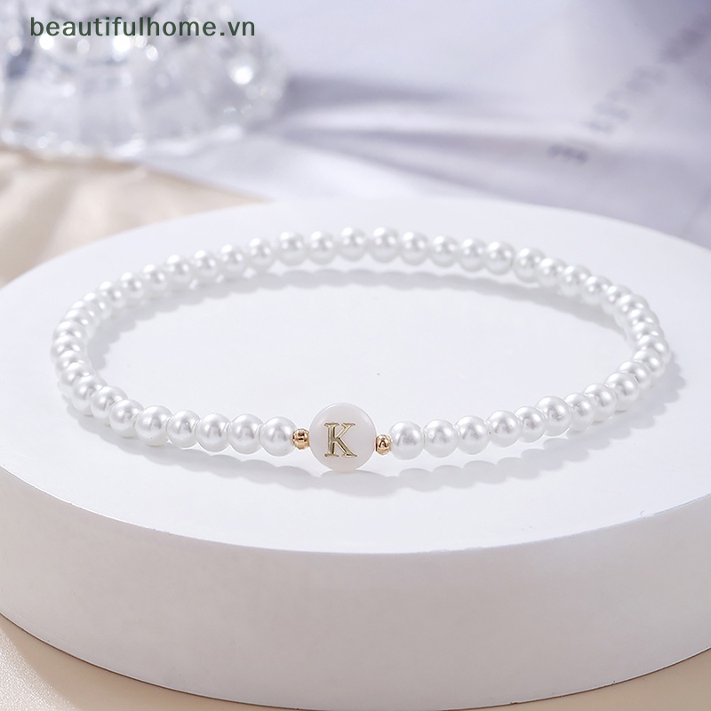 Vòng Tay Chuỗi Hạt Ngọc Trai Mặt 26 Chữ Cái Thời Trang Cho Nữ