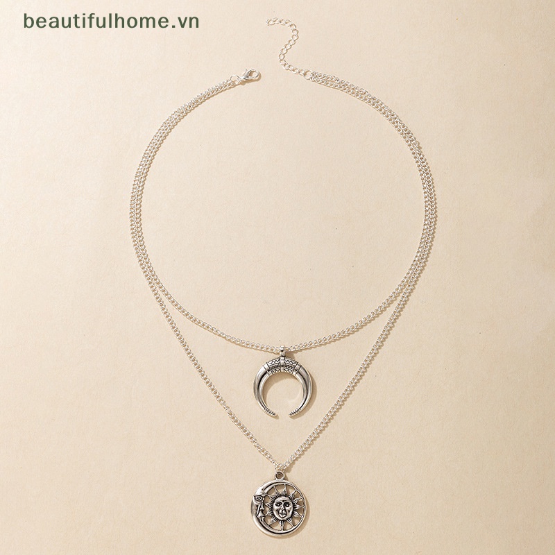[beautifulhome] Vòng Cổ Choker Nhiều Lớp Mặt Hình Mặt Trăng Phong Cách Bohemian Thời Trang Dành Cho Nữ [beauty]