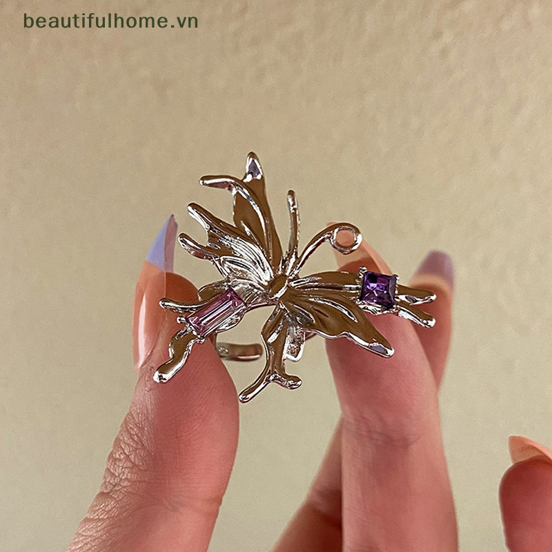 Nhẫn Hở Hình Bướm Bằng Kim Loại Tùy Chỉnh Phong Cách Punk Cổ Điển Y2K