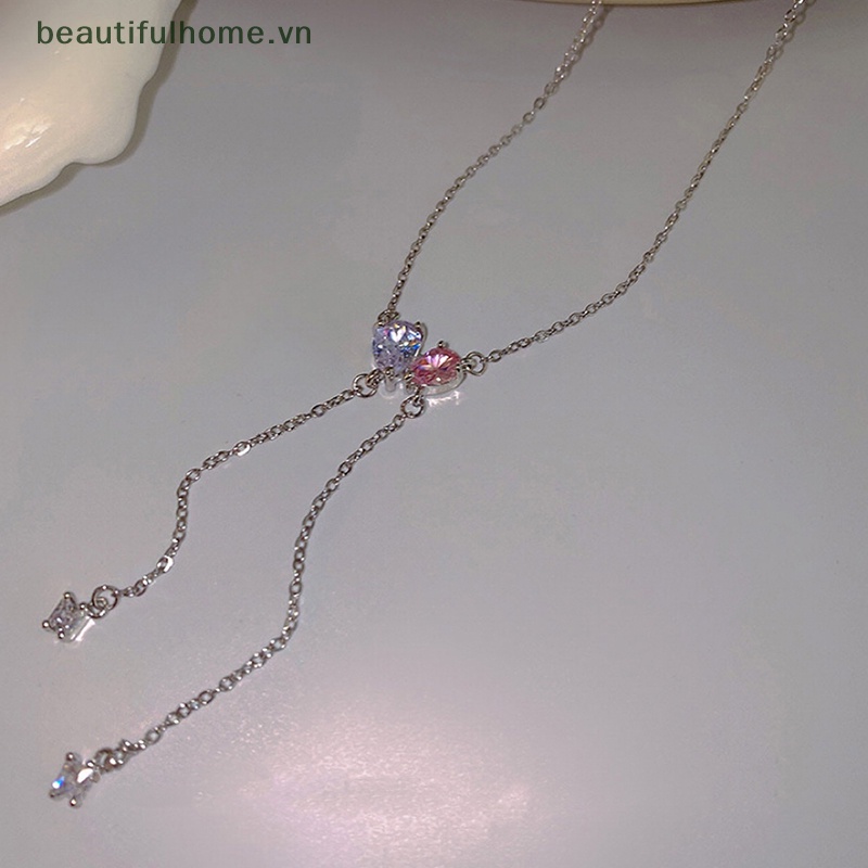 [beautifulhome] Vòng cổ Mặt Hình Trái Tim Đính Đá Zircon Màu Hồng Trắng Thanh Lịch Thời Trang Mới Làm Quà Tặng Tiệc Tùng Cho Nữ [beauty