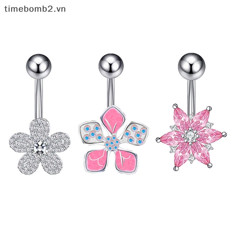 {Timebomb} Khuyên Rốn Bằng Thép Trang Trí Hoa Pha Lê Chất Lượng Cao Thời Trang Làm Quà Tặng Trang Sức.
