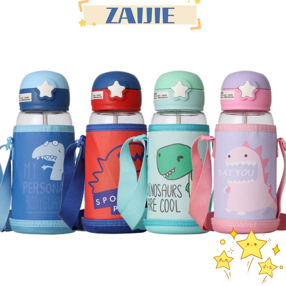 Bình Nước ZAIJIE24 700ML Di Động Họa Tiết Hoạt Hình Có Ống Hút Và Dây Đeo