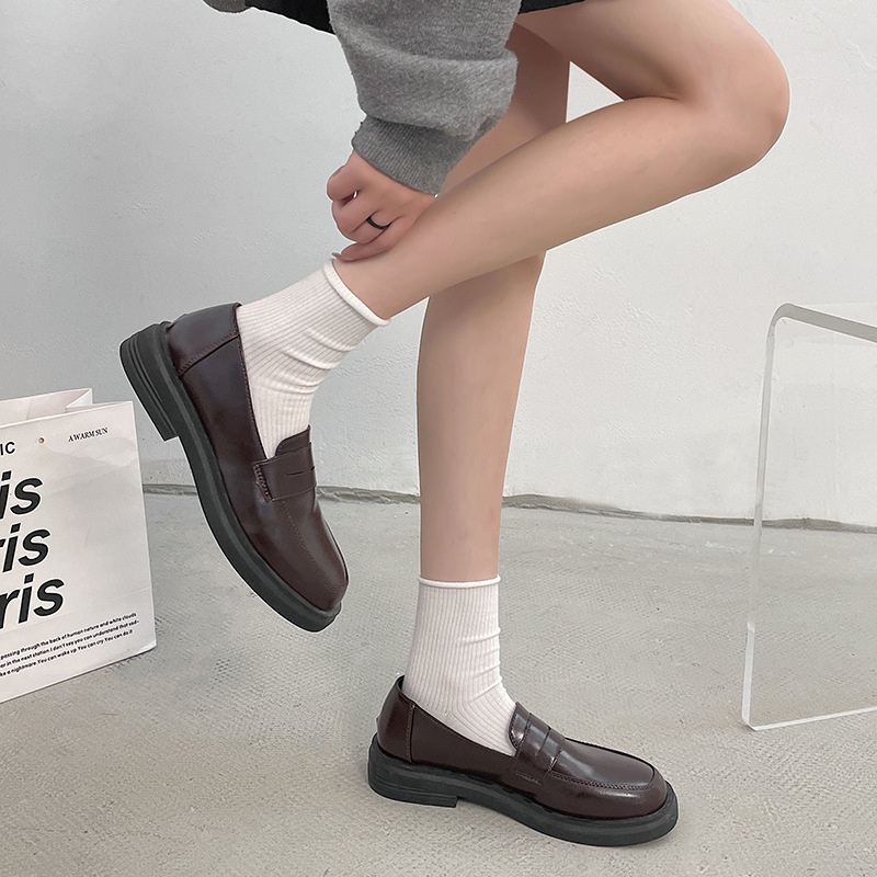 Giày Da Mũi Tròn Phong Cách retro Nhật Bản Cho Nữ