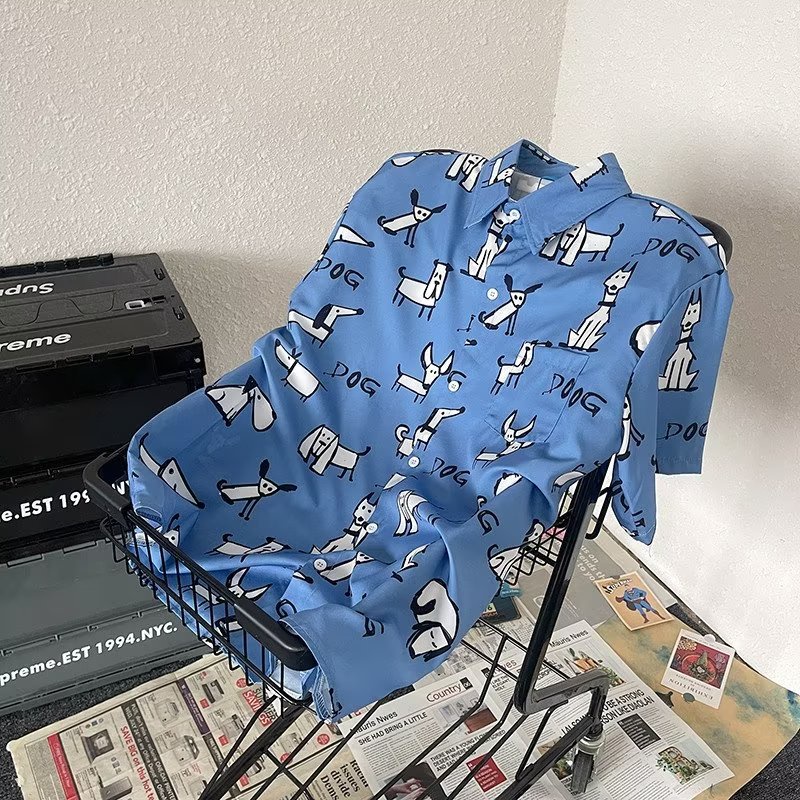 Áo Sơ Mi polo Tay Ngắn Màu Xanh Dương Phong Cách Nhật Bản Thời Trang Mùa Hè Cho Nam