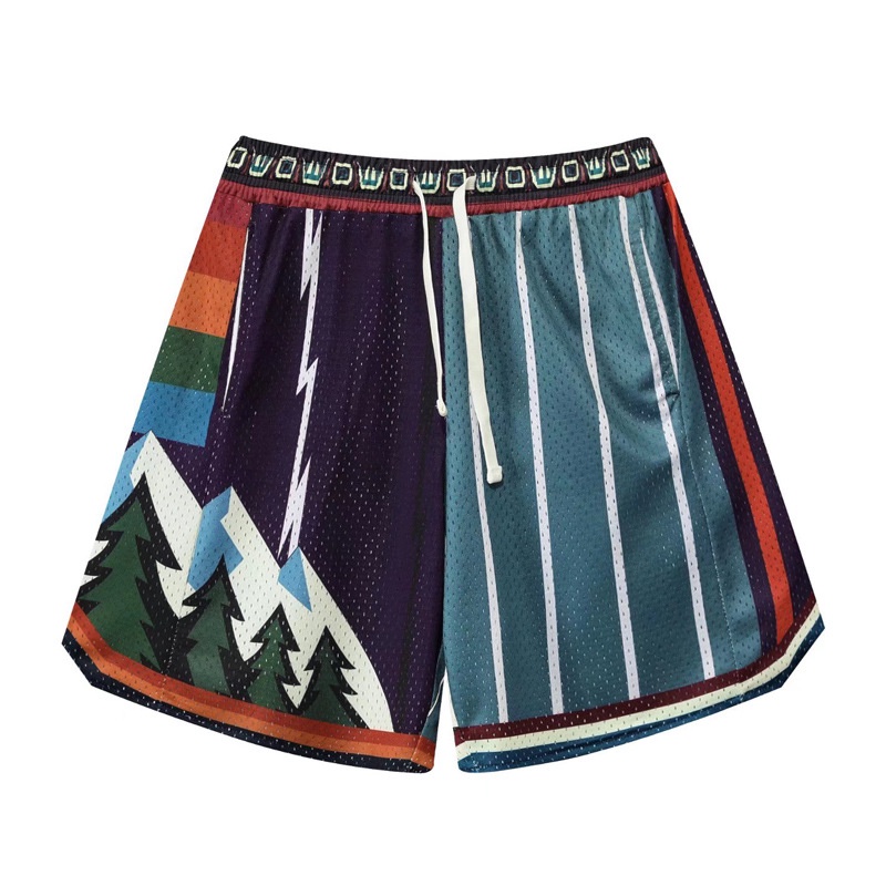 Quần Short Thể Thao Phối Lưới Hai Lớp Thoáng Khí Phong Cách Retro Cho Nam Nữ