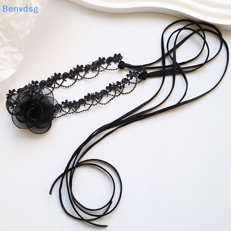 Benvdsg > Vòng Cổ Choker Ren Dài Đính Hoa Trà Đen Phong Cách Gothic Cổ Điển Quyến Rũ Cho Nữ well