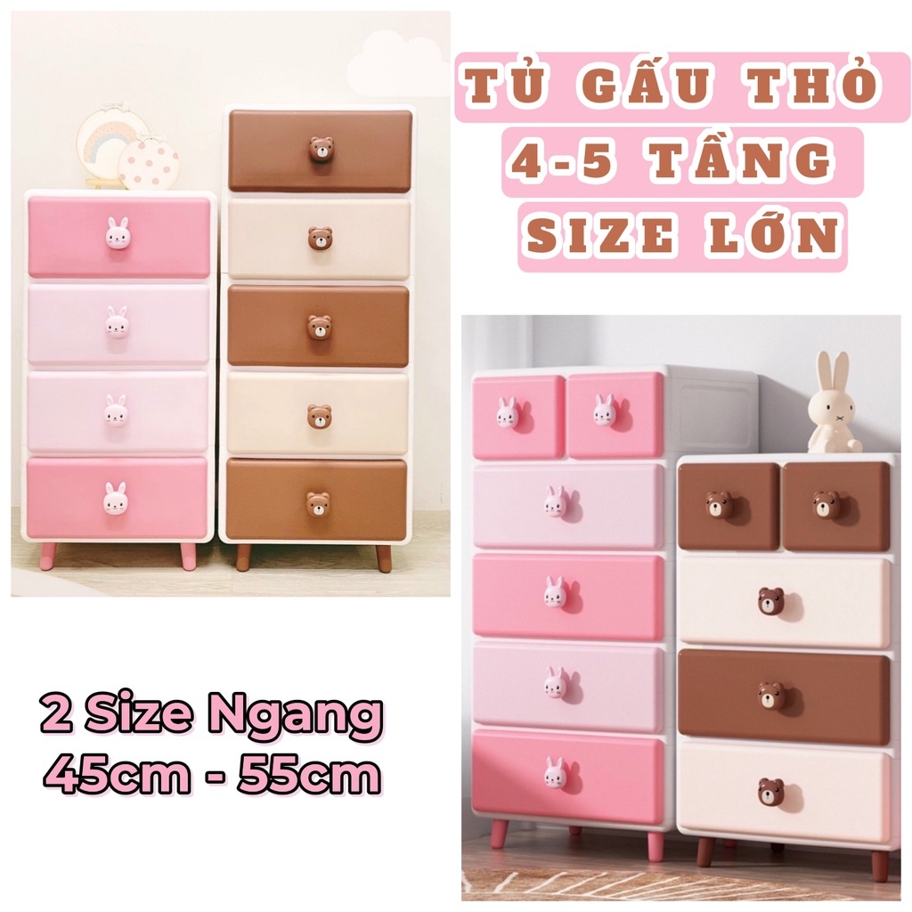 Tủ đựng đồ cho bé Holla Gấu Thỏ Ngăn Kéo 4 Tầng / 5 Tầng / 6 Tầng Size Đại Đựng Quần Áo Đồ Dùng Trẻ Em Thiên An Baby