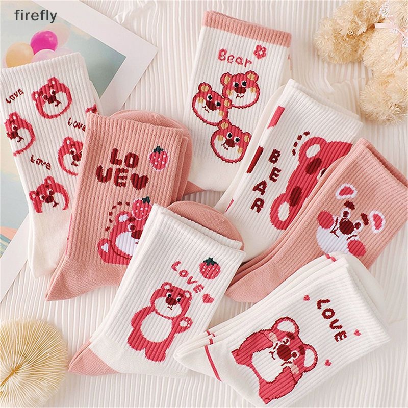 [firefly] Vớ Ống Lửng Họa Tiết Gấu Dâu Tây Hoạt Hình Phong Cách Hàn Quốc Hợp Thời