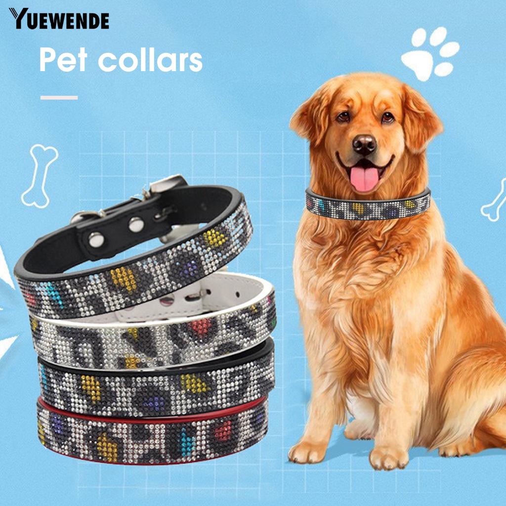 Vòng Cổ Giả Da Dắt Thú Cưng Đi Dạo Chống Lạc Đính Đá Lấp Lánh Dễ Điều Chỉnh Kích Thước