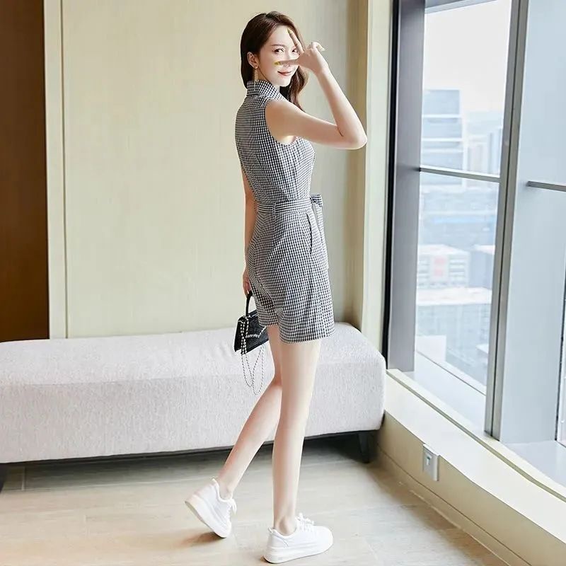 Áo Liền Quần Lưng Cao Ống Rộng Họa Tiết Kẻ Sọc Phong Cách Hàn Quốc Thời Trang Mùa Hè 2023 Mới