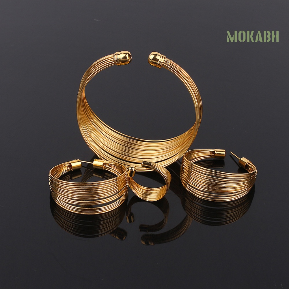 Bộ Trang Sức 4 Món Gồm Vòng cổ / Nhẫn / Vòng Tay / Bông Tai Độc Đáo Cho Cô Dâu