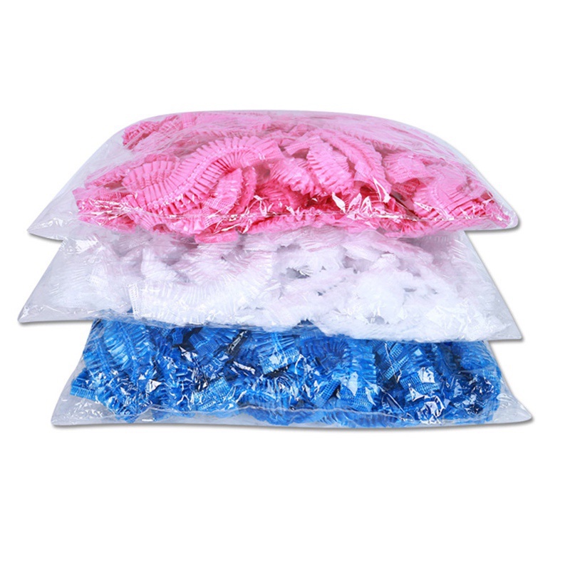 Set 100 Mũ Tắm Trùm Đầu Màu Trơn Trong Suốt Chống Nước Dùng Một Lần