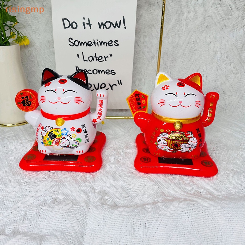 [risingmp] Tượng Mèo May Mắn Hoạt Hình Sử Dụng Năng Lượng Mặt Trời Trang Trí Bảng Điều Khiể