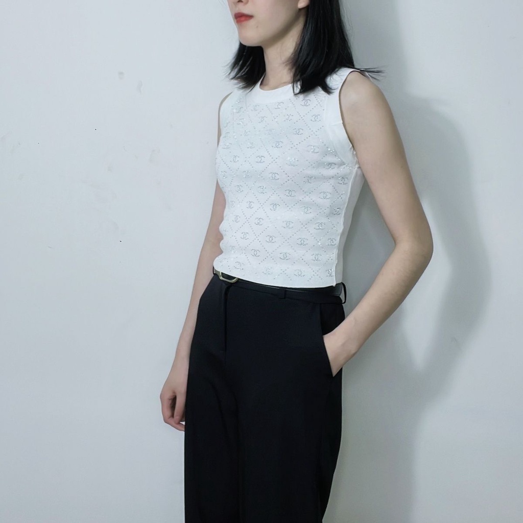 Áo Dệt Kim Sát Nách Cổ Tròn Dáng Ôm Thời Trang Mùa Hè 2023 Cho Nữ