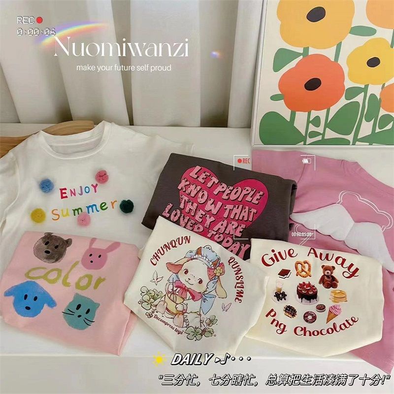 Áo Thun Cotton Trơn Ngắn Tay In Họa Tiết Hoạt Hình Phong Cách Phương Tây Thời Trang Mùa Hè Cho Nữ