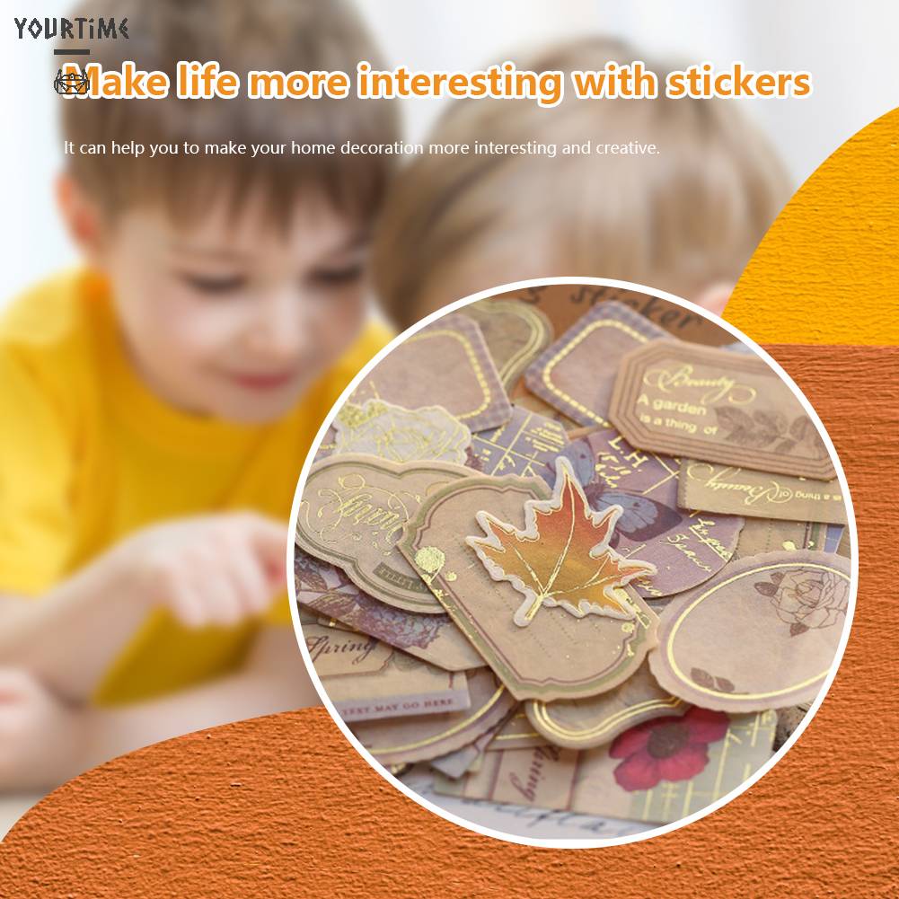 Bộ 40 Miếng Dán Tem Màu Đồng Kiểu Vintage Sáng Tạo