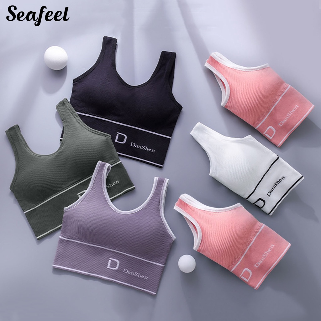 Áo Bra Thể Thao Màu Trơn Chữ U Không Đệm Ngực Chống Sốc Co Giãn Dành Cho Nữ