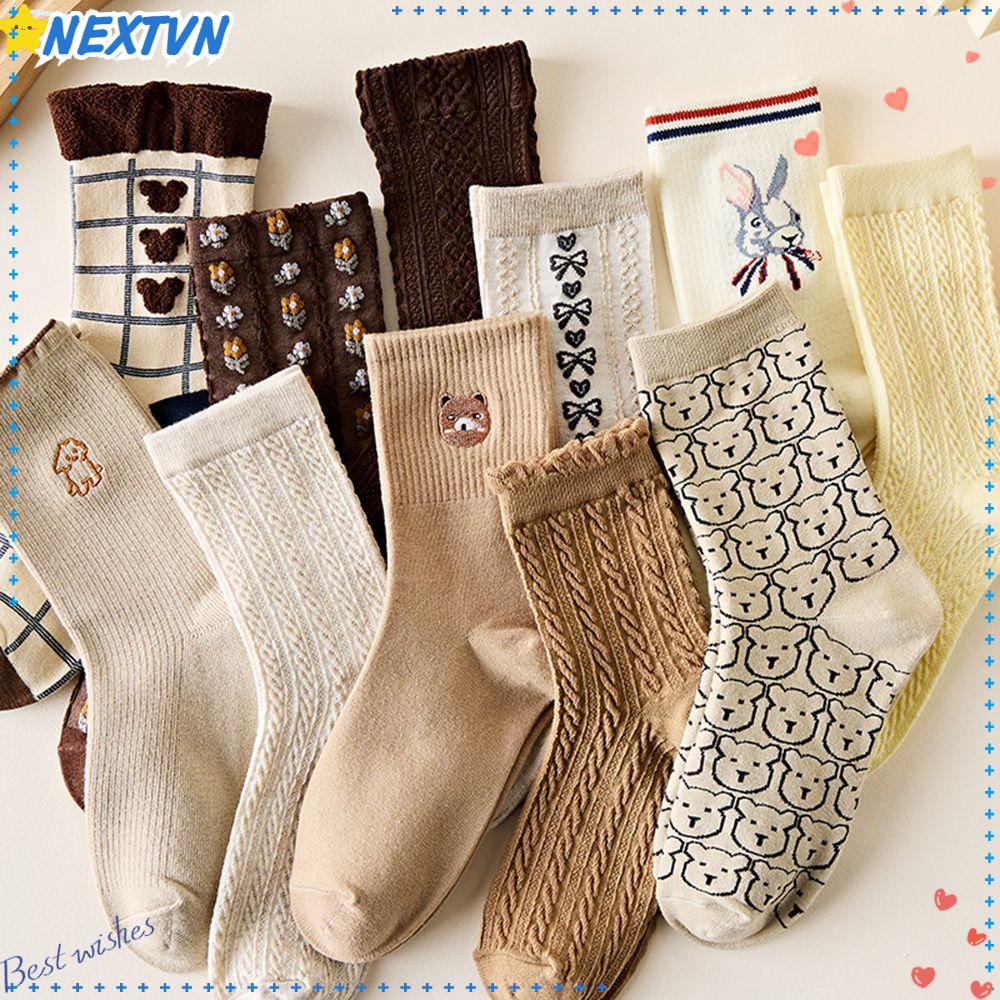 Vớ Cotton Họa Tiết Hoạt Hình Đơn Giản Thoáng Khí Phong Cách Harajuku Cho Nữ