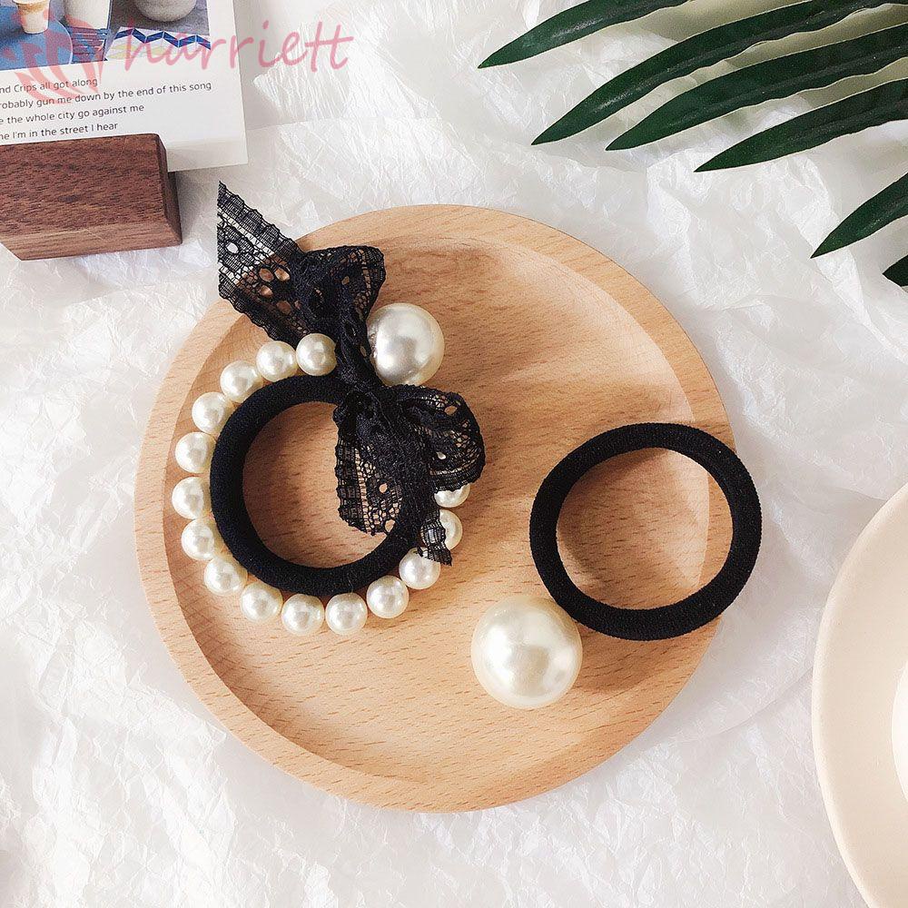 Dây Cột Tóc Ruy Băng Thắt Nơ Phối Ren Đính Ngọc Trai Nhân Tạo Phong Cách Hàn Quốc Cho Nữ