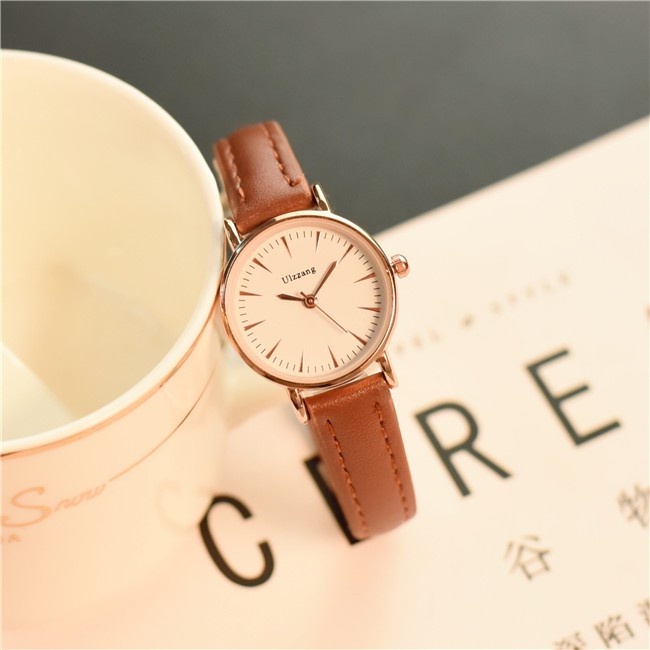 Đồng Hồ Nữ Mặt Kính Tròn Thời Trang Cho Nữ Ulzzang Dây Da Màu Nâu Đẹp Mắt