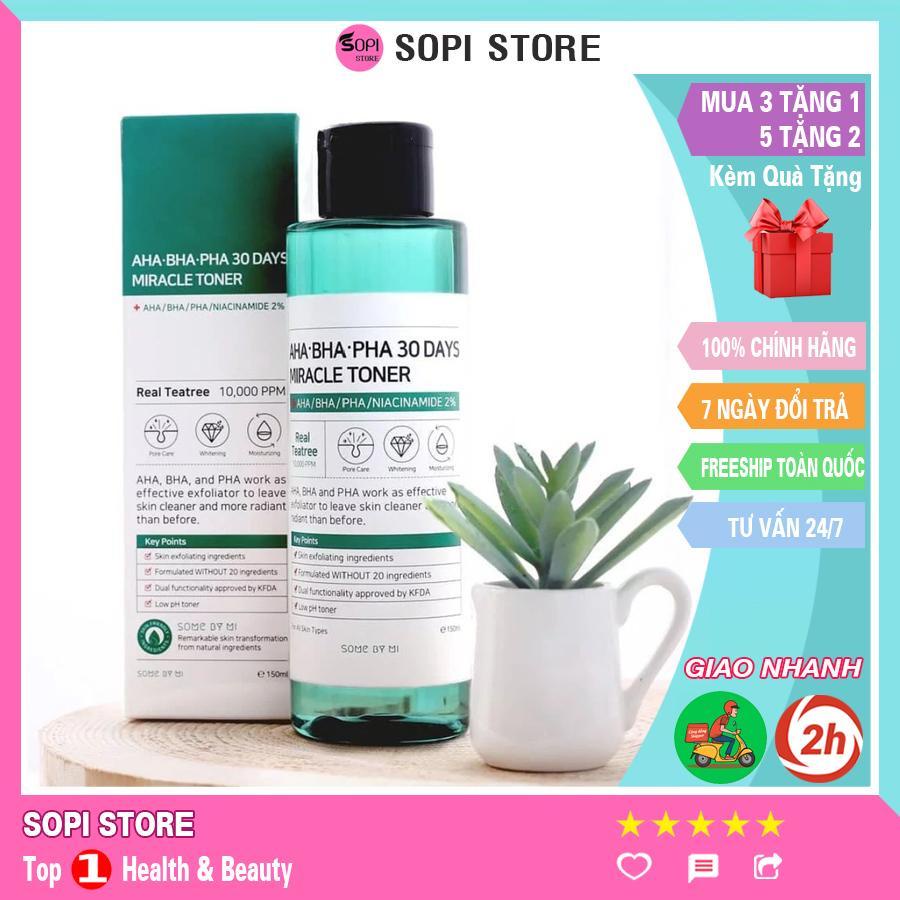 Nước Hoa Hồng SOME BY MI 150ml Giảm Mụn, làm sạch, loại bỏ tế bào chết AHA- BHA-PHA 30 Days Miracle Toner