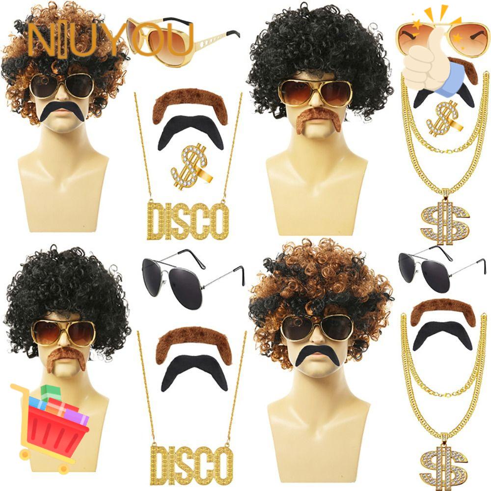 Bộ 4 / 5 / 6 Tóc Giả Ngắn Xoăn Màu Nâu Cho Nam Hóa Trang