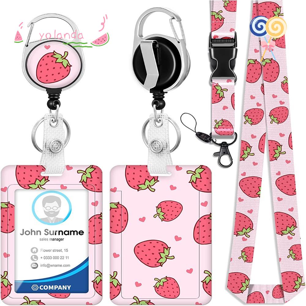 YOLA Giá Đỡ Bảo Vệ Thẻ ID Dọc In Họa Tiết Dâu Tây Màu Hồng Dùng Trong