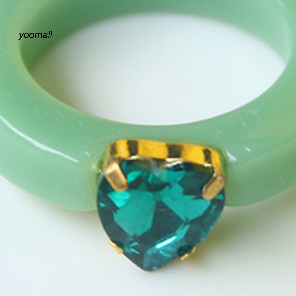 Yo / Nhẫn Resin Hình Trái Tim Đính Đá Màu Kẹo Ngọt Dễ Phối Đồ Cho Nữ