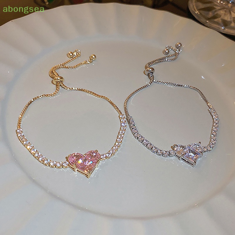 1 / 1 Cặp Vòng Tay / Vòng cổ Mặt Đá Zircon Sáng Lấp Lánh Điều Chỉnh Được Thời Trang Cho Nữ