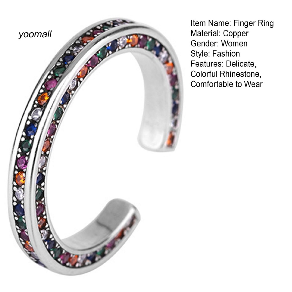 Nhẫn Hở Đính Đá Màu Cầu Vồng Lấp Lánh Thời Trang Cho Nữ