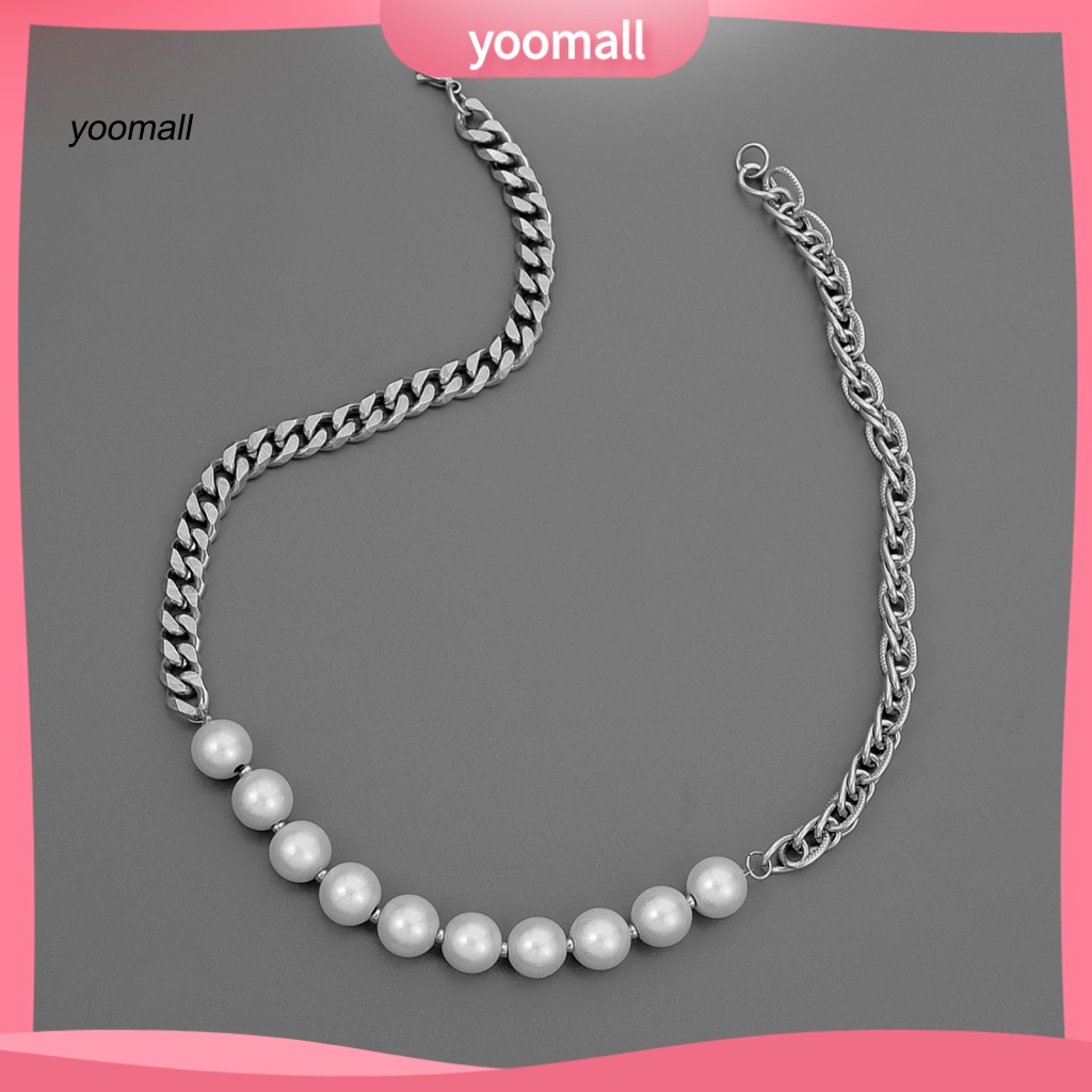 Yo / Vòng Cổ Choker Bằng Thép Không Gỉ Đánh Bóng Đính Ngọc Trai Giả Cá Đảo Trang Trí Dành Cho Nam