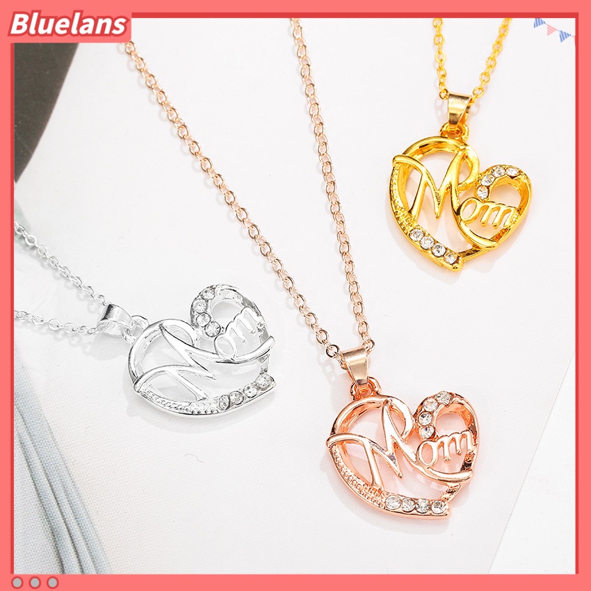 Vòng cổ Mặt Trái Tim Đính Đá Kim Cương Hình Chữ mom