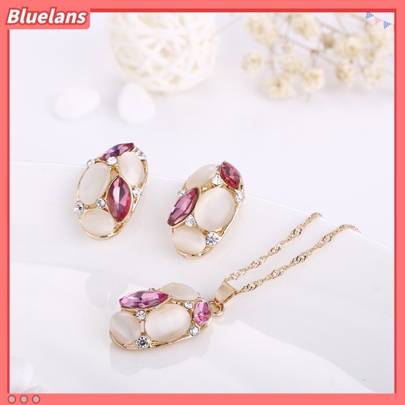 [BLS] Bộ Trang Sức Gồm Vòng cổ, Bông Tai, Đá Opal Hình Oval