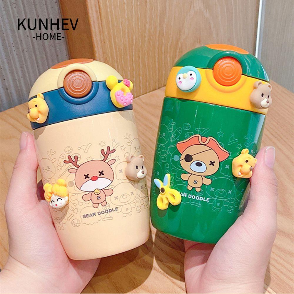 KUNHEV Bình Nước Giữ Nhiệt 280ml Có Ống Hút Họa Tiết Hoạt Hình Dễ Thương Cho Nữ